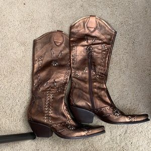 BCBGirls Copper Metallic Leather Cowboy Boots